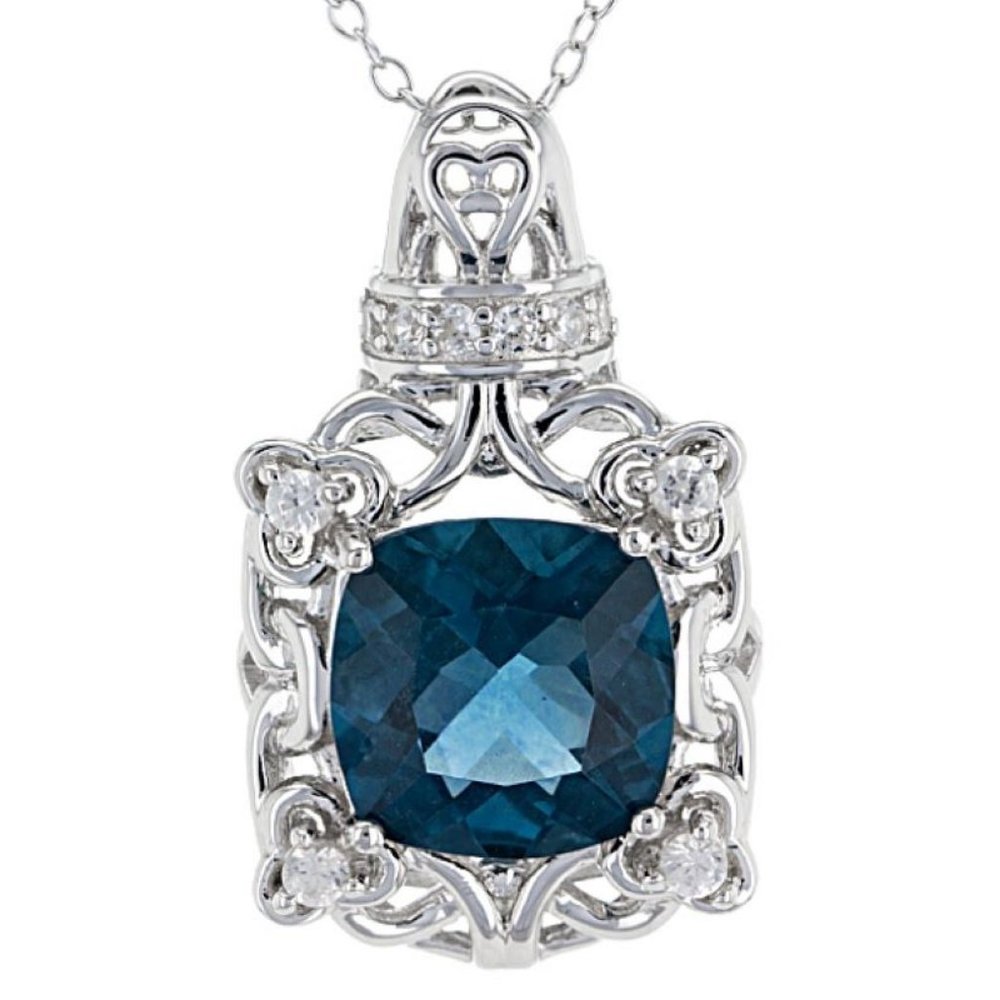 Teal Fluorite Sterling Silver Pendant w/Chain